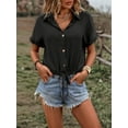 thumbnail image 1 of Women's Solid Color Button Up Cardigan Lace-up Short-sleeved Shirt, 1 of 2