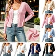 thumbnail image 1 of Women's Solid Color Button Up Long Sleeved Cardigan Sweater Jacket, Loose Fit Open Front Knit Outerwear for Casual Office Wear | CSEONE,Blue 2XL, 1 of 8