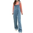 thumbnail image 1 of Women's Solid Color Buttoned Denim Jumpsuit Strapless Casual Overalls All Seasons, 1 of 4