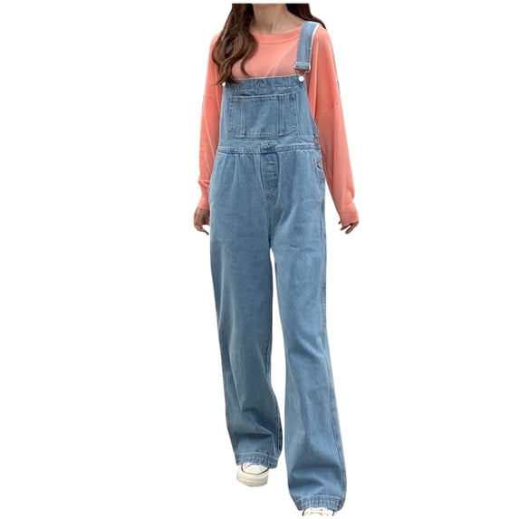 Women's Solid Color Buttoned Denim Jumpsuit Strapless Casual Overalls All Seasons