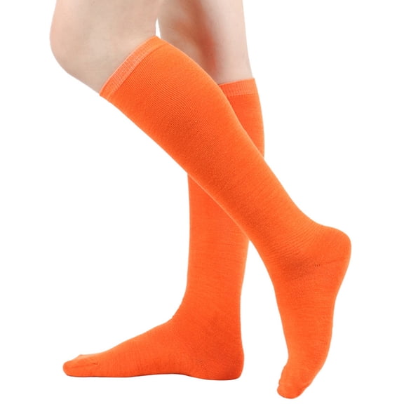 Women's Solid Color Calf-high And Knee-high Socks, Basic Mid Calf Socks, Everyday Casual Socks, Orange-Yellow
