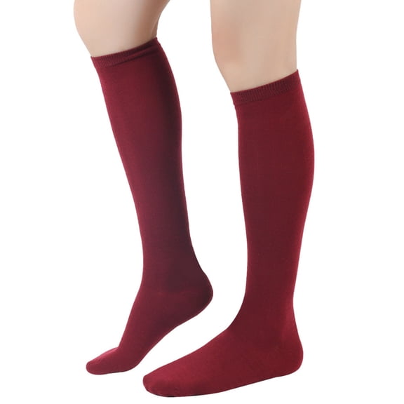 Women's Solid Color Calf-high And Knee-high Socks, Basic Mid Calf Socks, Everyday Casual Socks, Wine Red