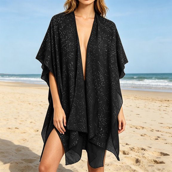 Women's Solid Color Cardigan Gold Foil Scarf, Sun Protection Shawl, Fashionable Breathable Rhinestone Cape Outerwear