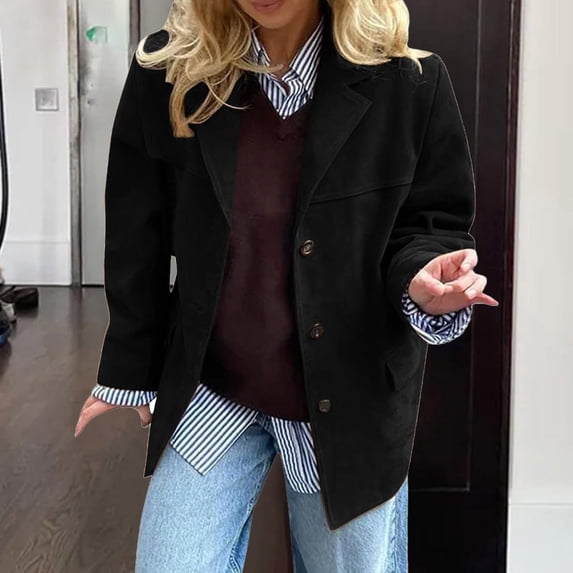 Women's Solid Color Cardigan Jacket with Button Front and Long Sleeve for Relaxed Fit