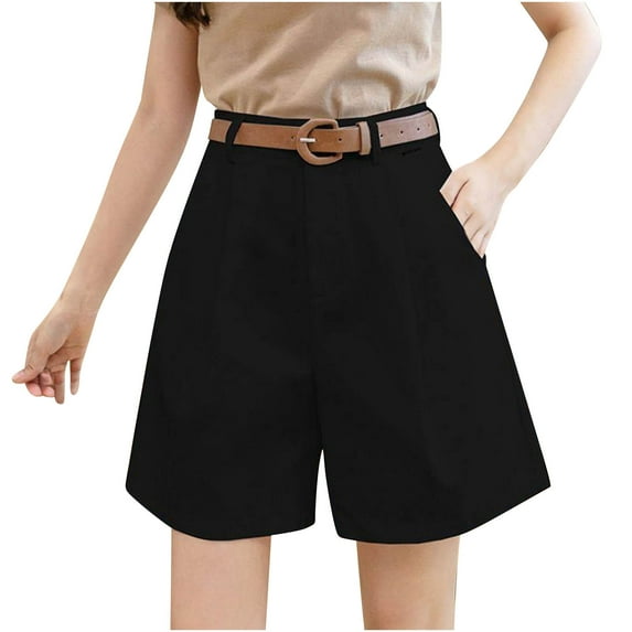 Women's Solid Color Cargo Shorts High-Rise Palazzo Pants Wide Leg Dress Shorts Loose Fit Bermuda Shorts with Belt Summer Trendy Bottoms 2025