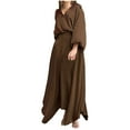 thumbnail image 1 of Women's Solid Color Casual 2 Piece Puff Sleeve Hooded Tops HigH Waist Skirts Sets Trendy Loose-Fit Comfy Outfits Suits, 1 of 6