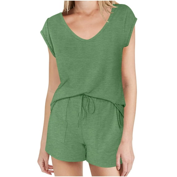 Women's Solid Color Casual And Comfortable Short-Sleeved Top And Shorts Home Wear Short-Sleeved Round Neck Suit