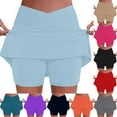 thumbnail image 1 of Women's Solid Color Casual Athletic Pleated Shorts Skirt, High Waist Stretchy Tennis Skirt for Running, Yoga, Fitness, Gym Workouts and Spring Summer Sports,Blue-7,M, 1 of 8