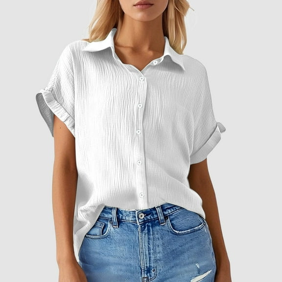 Women's Solid Color Casual Batwing Sleeve Button Pocket Short Sleeve Shirt Rayon Tops for Women Casual Tops for Women Womens V Neck T Shirts Loose Fit Womens Button down Shirts Solid Womens T Shirts