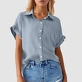 thumbnail image 1 of Women's Solid Color Casual Batwing Sleeve Button Pocket Short Sleeve Shirt Womens V Neck T Shirts Loose Fit Plain Womens T Shirts 3/4 Sleeve Shirts for Women Womens Poplin Shirt Button down Long, 1 of 3