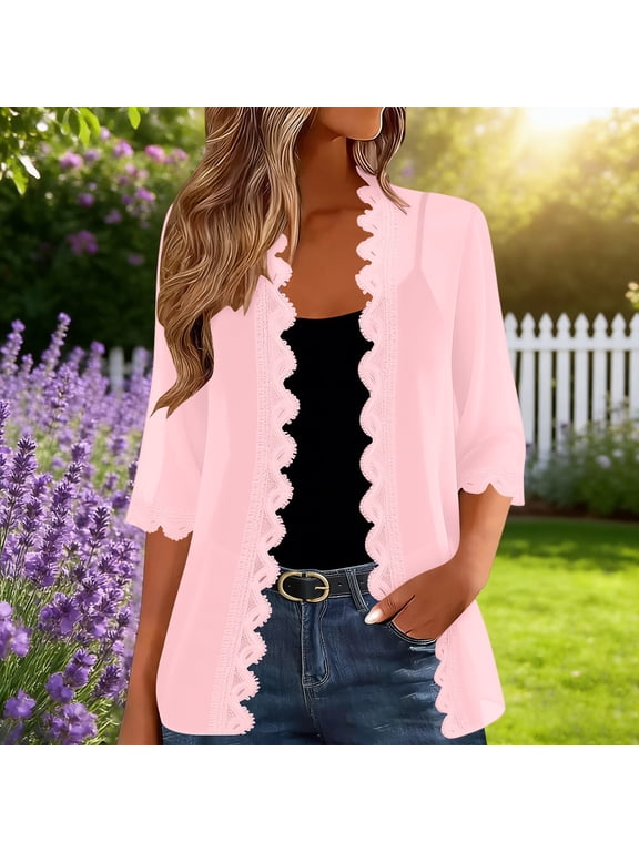 Women's Solid Color Casual Chiffon Lightweight Blouse Soft To Jacket
