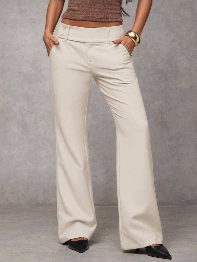 Women's Solid Color Casual Classy Elegant Pants,Pants Office Work ...
