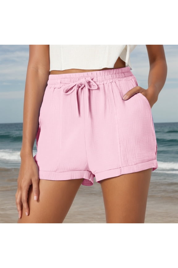 Women's Solid Color Casual Drawstring Pocket Shorts Stylish Plain Weave Beach Shorts Tight Shorts for Women Women Sleep Shorts Short Sleeve Tunic Tops for Women Women Shorts Dressy Long Work Shorts