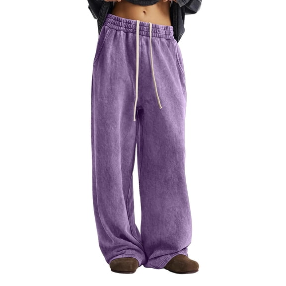 Women's Solid Color Casual Fashion Button Versatile Trousers, High Waist Straight Leg Pants for Women, Daily Wear,Purple,3XL