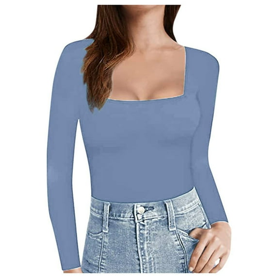 Women's Solid Color Casual Fashion Sexy Square Neck T-Shirt Soft Comfortable Breathable Daily Wear Stylish Top