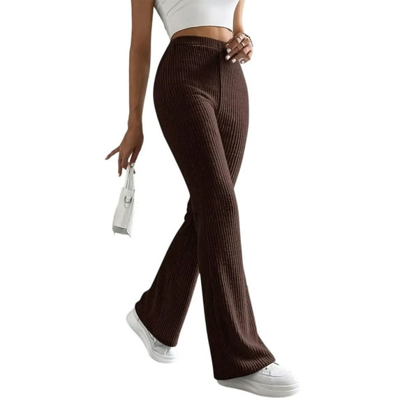Women's Solid Color Casual Flared Lightweight Comfortable Jogging Pants Knit Ribbed Fit Trousers