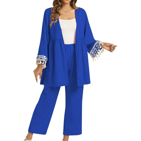 Women's Solid Color Casual Fringe Two Piece Pantsuit Wedding Guest Jumpsuit for Women Lady Pant Suits Ladies Suit Workout Bottoms for Women Christmas Outfits for Women Dressy Womens Snowmobile Pants