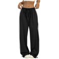 thumbnail image 1 of Women's Solid Color Casual High-Waisted Loose-Fit Athletic Pants with Side Stripes, Sporty and Comfortable Trousers for Exercise and Casual Wear,Black,L, 1 of 5