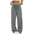 thumbnail image 1 of Women's Solid Color Casual High-Waisted Loose-Fit Athletic Pants with Side Stripes, Sporty and Comfortable Trousers for Exercise and Casual Wear,Gray,S, 1 of 5