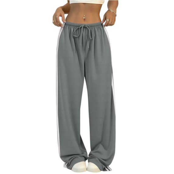 Women's Solid Color Casual High-Waisted Loose-Fit Athletic Pants with Side Stripes, Sporty and Comfortable Trousers for Exercise and Casual Wear,Gray,S
