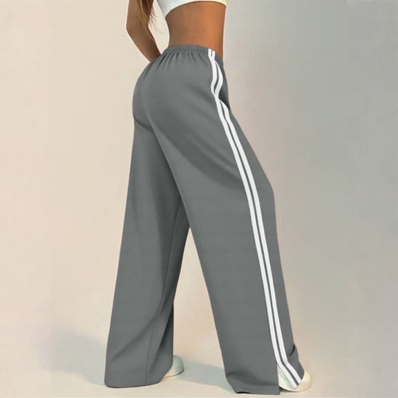 Women's Solid Color Casual High Waisted Loose Fit Athletic Pants with Side Stripes, Sporty Sweatpants, Elastic Waist Joggers for Running Yoga Women's Trousers,Gray,L