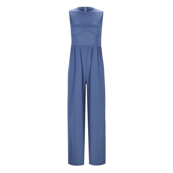 Women's Solid Color Casual High Waisted Slim Fit Jumpsuit With Round Neck Vest Wide Leg Straight Leg Jumpsuit Turtle Neck Long Sleeves Jumpsuit for Women Summer Ladies Jumpsuits Casual Womens Jumpsuit