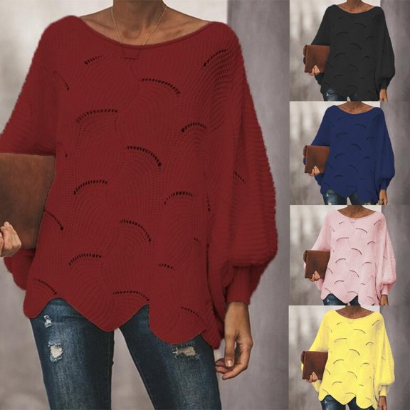 Women's Solid Color Casual Hollow Chain Link Loose Knitted Sweater, Unique and Cozy, Perfect for Bohemian Style and Winter Parties,Yellow,S