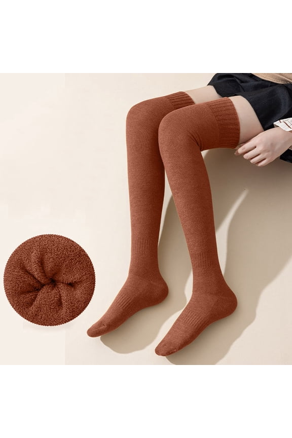 Women's Solid Color Casual Over The Knee Thick Warm Socks Thigh High Stockings with Suspenders Opaque Sheer to Waist Thermal Stockings for Women Classic Knit Stocking Stockings with Garter Belt