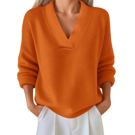 Women's Solid Color Casual Knit V Neck Loose Sweater