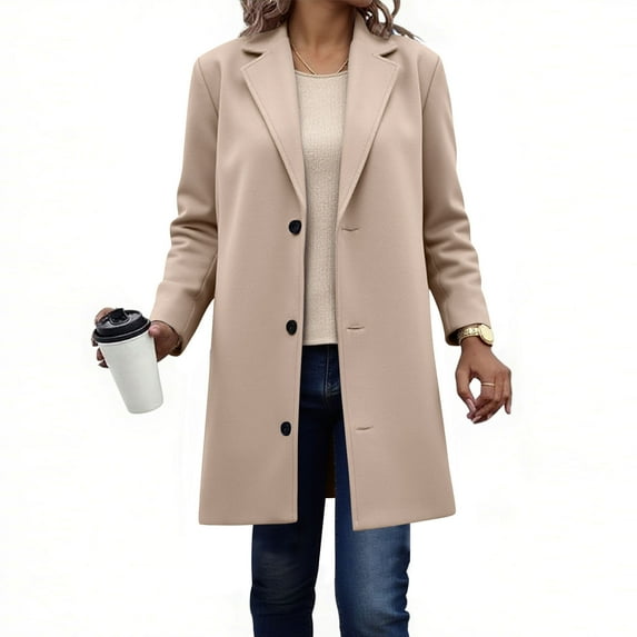 Women's Solid Color Casual Lapel Thicken Inner Lining Breasted Coat with Pocket Comfortable Soft Coat Breathable Button Down Tops Plus Size Oversized Fall Winter Warm Long Coat Formal Coat