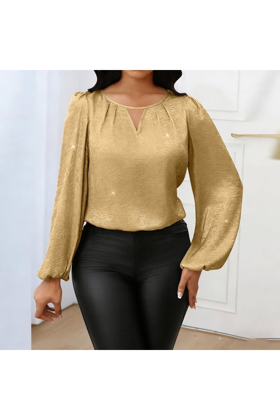 Women's Solid Color Casual Long Sleeve Button Down Collar Blouse Tops Shirts, Stitching Detail Crewneck Loose Fit Soft Plain, Business Casual Work Office Daily Wear Fashion Essential Gift for Women