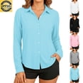 thumbnail image 1 of Women's Solid Color Casual Long Sleeve Collared Sun Protection Shirt | CSEONE,Black L, 1 of 6