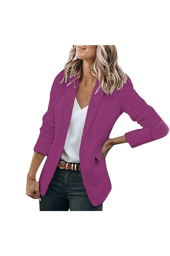 Women's Solid Color Casual Long Sleeve Lapel Button Blazer Jacket Open Slim Fit Work Office Cardigan Coat Overcoats with Pockets