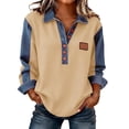 thumbnail image 1 of Women's Solid Color Casual Long Sleeved Lapel Button Denim Splicing Pullover Sweatshirt Sweatshirt Top, 1 of 6