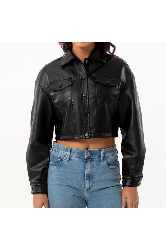 Women's Solid Color Casual Long Sleeved Short Lapel Leather Jacket Jacket Jacket Junior Jackets Business Casual Outfits for Women Junior Jacket Women Button Jacket Womens Work Outfits Women Light
