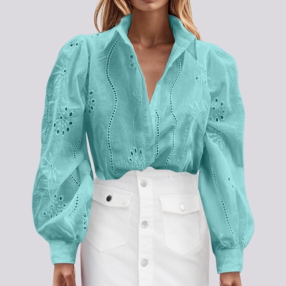 Women’s Solid Color Casual Loose Fashion Hollow Out Long Sleeve Cardigan Top Outfits for Women Womens Dress Shirt Button Long Sleeve Fall Shirts Shirt Women Set Shirt for Women Woman's Summer Tops