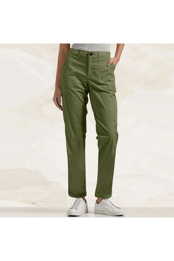 Women's Solid Color Casual Pants with Elastic Waist and Belt Pockets for Work or Leisure