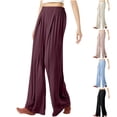 thumbnail image 1 of Women's Solid Color Casual Pleated Straight Leg Wide Leg Pants Loose Leg Pants Leggings Yoga | Aestivo,Beige L, 1 of 8