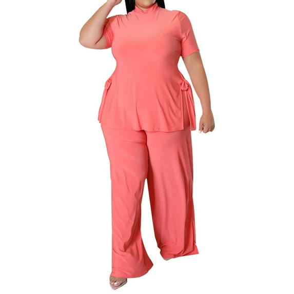 Women's Solid Color Casual Pullover Short Sleeve Top And Long Pants Two Piece Set Stylish And Comfortable Outfit For Everyday Wear