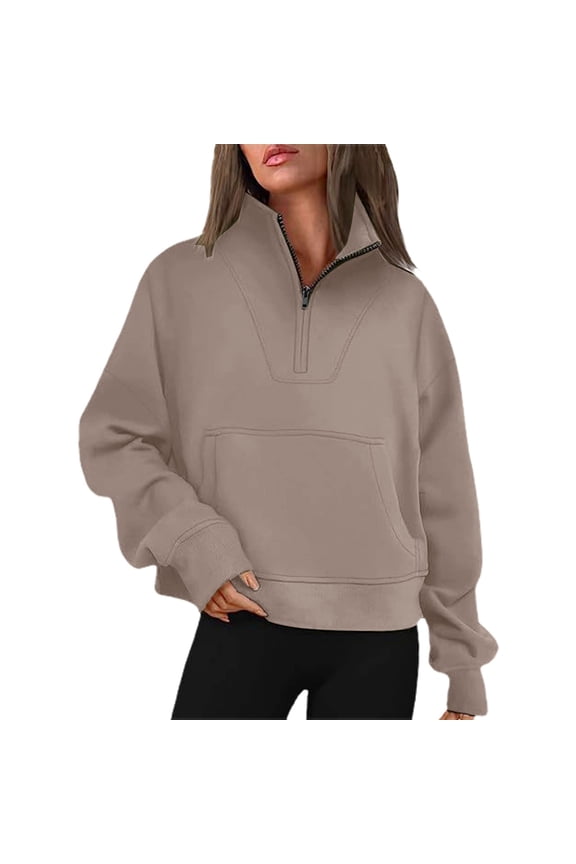 Women's Solid Color Casual Pullover Sweatshirt With Half Zipper Stand And Pocket Hoodies Women Athletic Alien Outfit Women Hoodie Top Large Light Drawstring Jacket Active Hoodies Women Jogging Suits