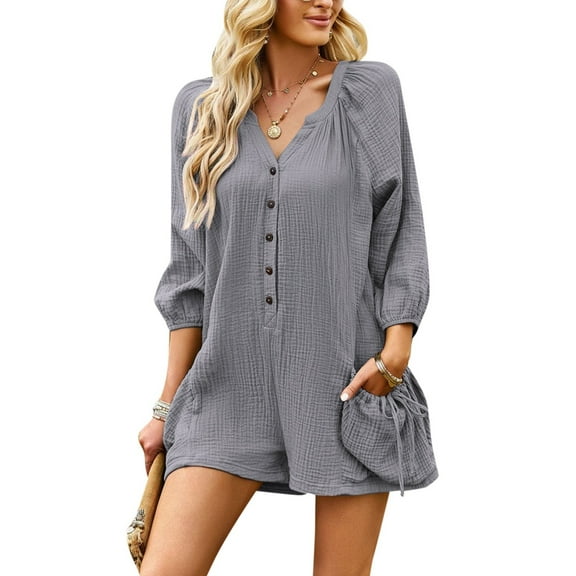 Women's Solid Color Casual Romper With Long Sleeves And Large Pockets Body Suits Denim Romper Dressy Rompers for Women Wide Leg Pant Jumpsuits for Prom Women Turtleneck Long Sleeve Leopard Jumpsuit