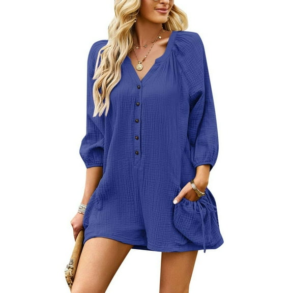 Women's Solid Color Casual Romper With Long Sleeves And Large Pockets Body Suits Denim Romper Dressy Rompers for Women Wide Leg Pant Jumpsuits for Prom Women Turtleneck Long Sleeve Leopard Jumpsuit