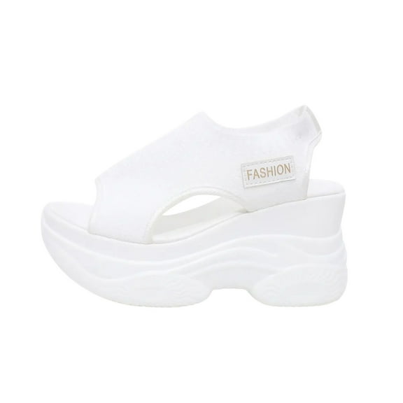 Women's Solid Color Casual Sandals, Platform Elastic Soft Sole Knitted Walking Shoes, Heightening Women's Peep Toe Platform Sneakers Summer Walking Sandals Arch Support Comfy Orthotic Sandal