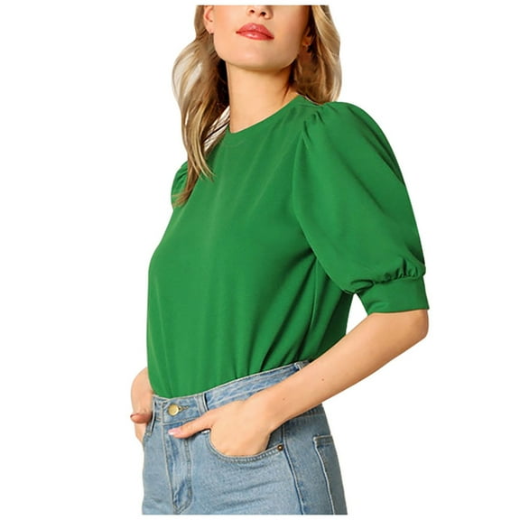 Women's Solid Color Casual Short Sleeve Pullover with Narrow Cuffs, Round Neck Button-up Loose Streetwear Top, Spring Summer Loose Fit T-shirt for Everyday Style