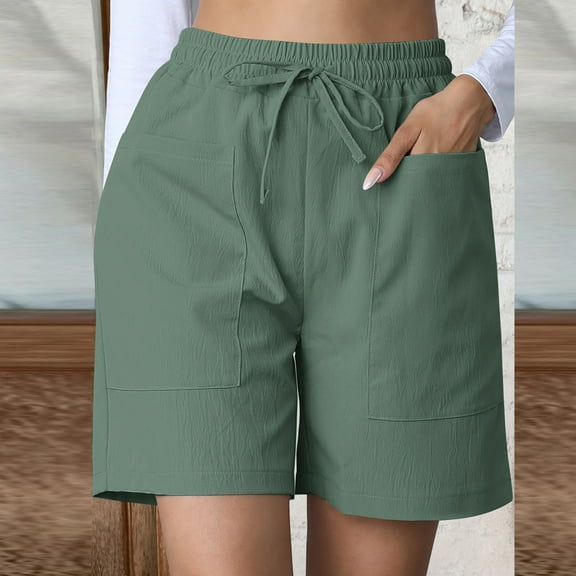 Women's Solid Color Casual Shorts With Pockets And Elastic Drawstring Waistband