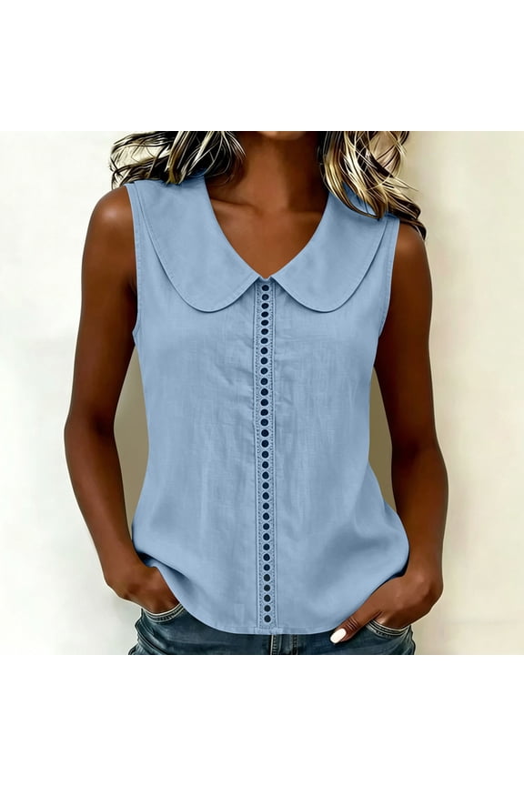 Women's Solid Color Casual Sleeveless V-Neck Open Front Blouse Soft Lightweight Top