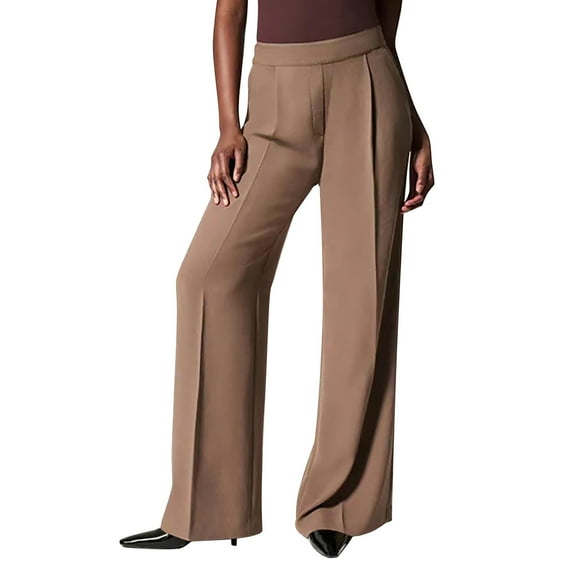Women's Solid Color Casual Slimming Casual Pants Solid Color Commuting Pants Sagging Elastic Waist Wide Leg Pants