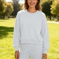 thumbnail image 1 of Women's Solid Color Casual Sports Short Round Neck Long Sleeve Sweatshirt Top, 1 of 9
