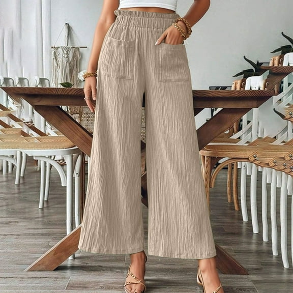 Women's Solid Color Casual Straight Leg Pants With Imitation And Linen Pockets Beach Pants for Women Casual Tan Pants for Women Cute Pants for Women Trendy Lightweight Sweatpants Women Summer Pants