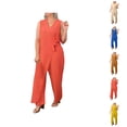 thumbnail image 1 of Women's Solid Color Casual V Neck Strap Romper Linen Capris For Women, 1 of 4